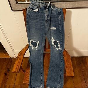 Free People Women's Distressed Blue Boot Cut Jeans